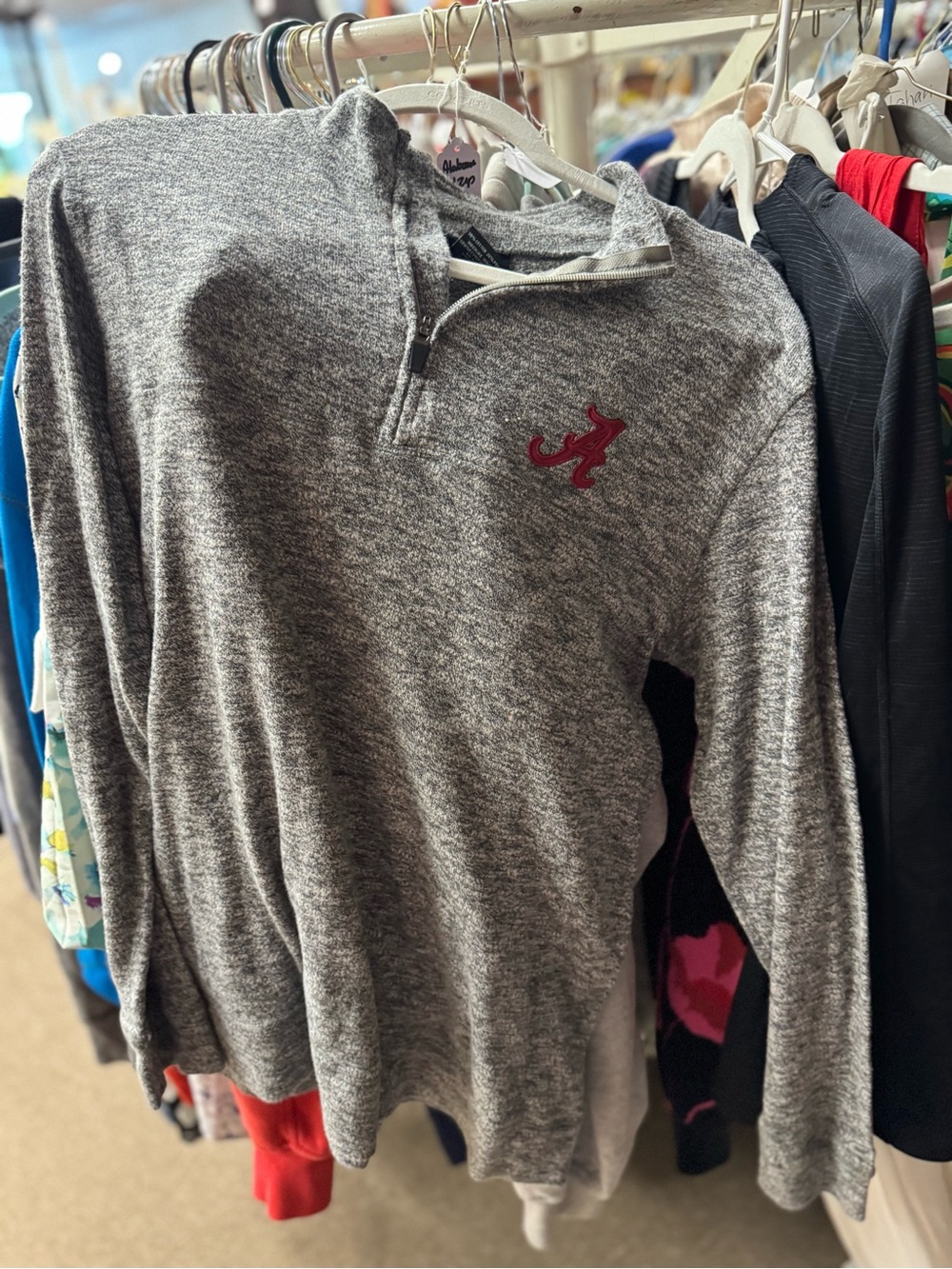 Colosseum Gray Heather Quarter-Zip Pullover with Red Script Logo